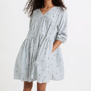 Madewell Striped V-Neck Tiered Mini Dress